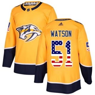 Men's Austin Watson Nashville Predators Adidas USA Flag Fashion Jersey - Authentic Gold