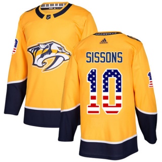 Men's Colton Sissons Nashville Predators Adidas USA Flag Fashion Jersey - Authentic Gold
