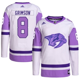 Men's Stu Grimson Nashville Predators Adidas Hockey Fights Cancer Primegreen Jersey - Authentic White/Purple