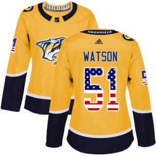 Women's Austin Watson Nashville Predators Adidas USA Flag Fashion Jersey - Authentic Gold