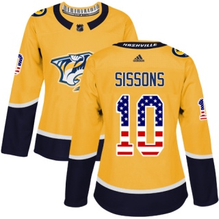 Women's Colton Sissons Nashville Predators Adidas USA Flag Fashion Jersey - Authentic Gold