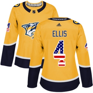 Women's Ryan Ellis Nashville Predators Adidas USA Flag Fashion Jersey - Authentic Gold