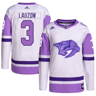 Youth Jeremy Lauzon Nashville Predators Adidas Hockey Fights Cancer Primegreen Jersey - Authentic White/Purple