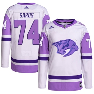 Youth Juuse Saros Nashville Predators Adidas Hockey Fights Cancer Primegreen Jersey - Authentic White/Purple